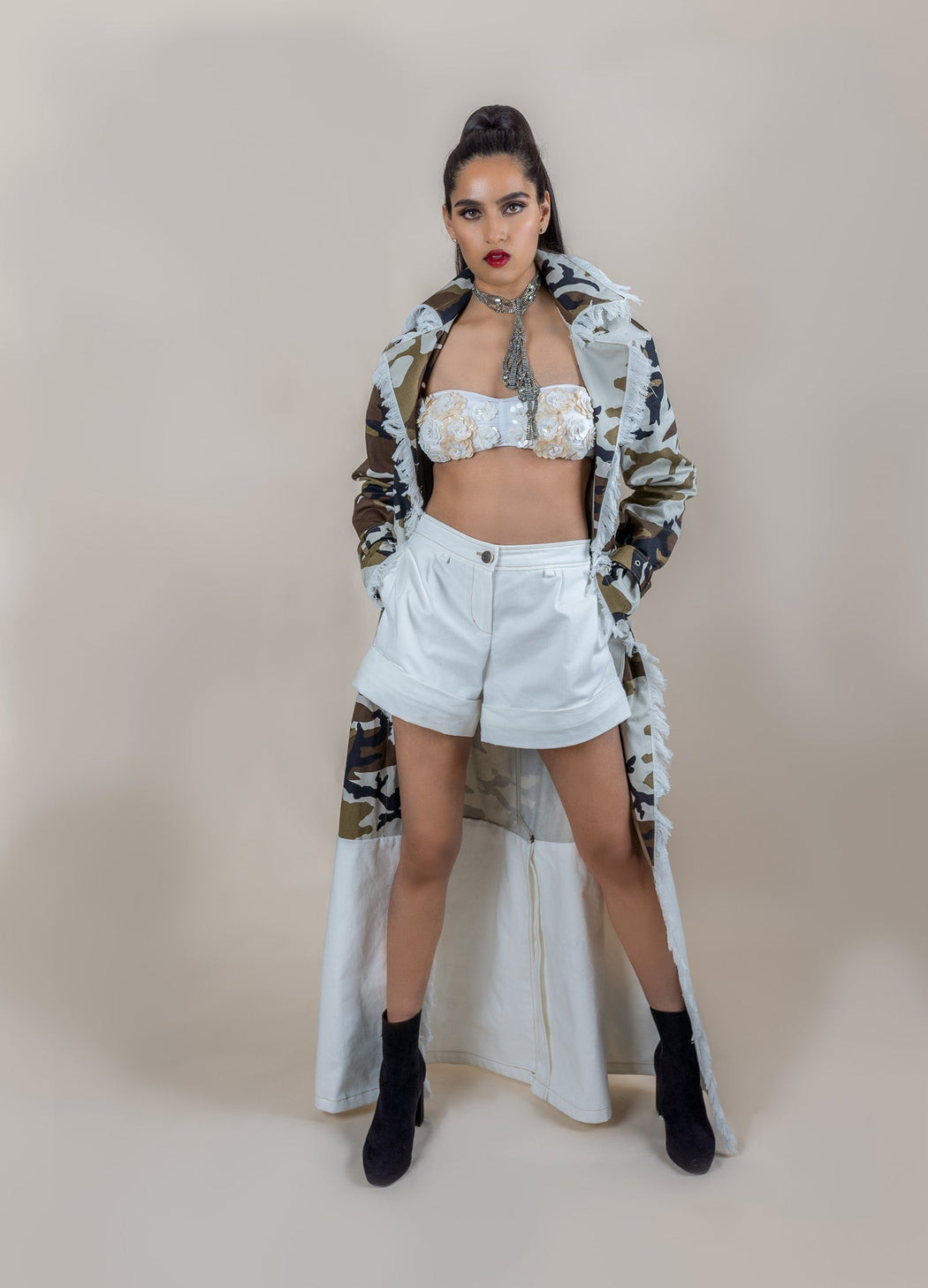 Warrior Coat Long in Camo and White