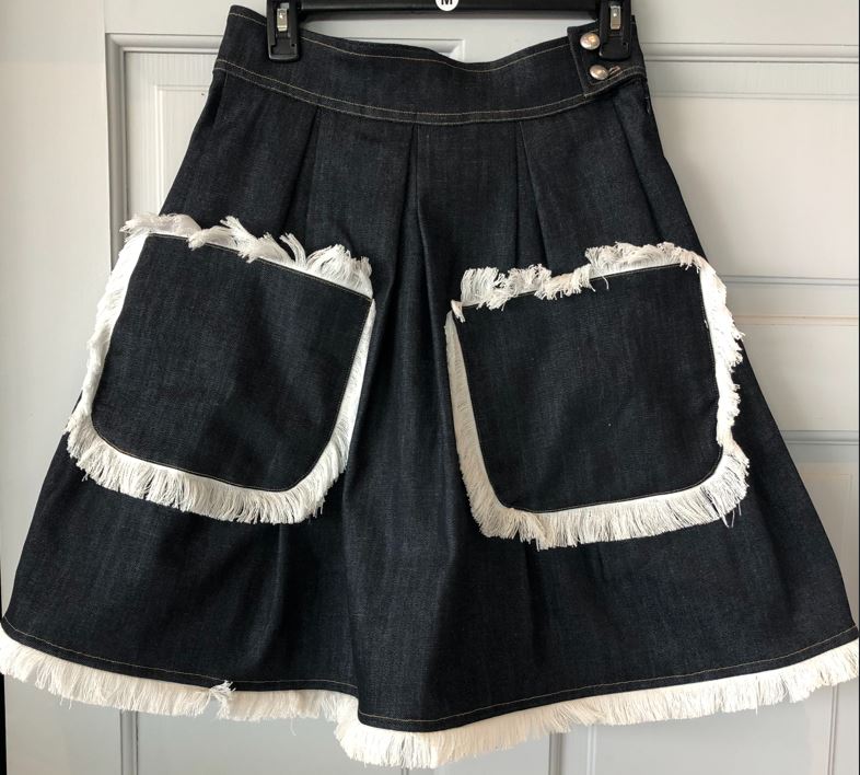 Fringe skirt denim short in Indigo