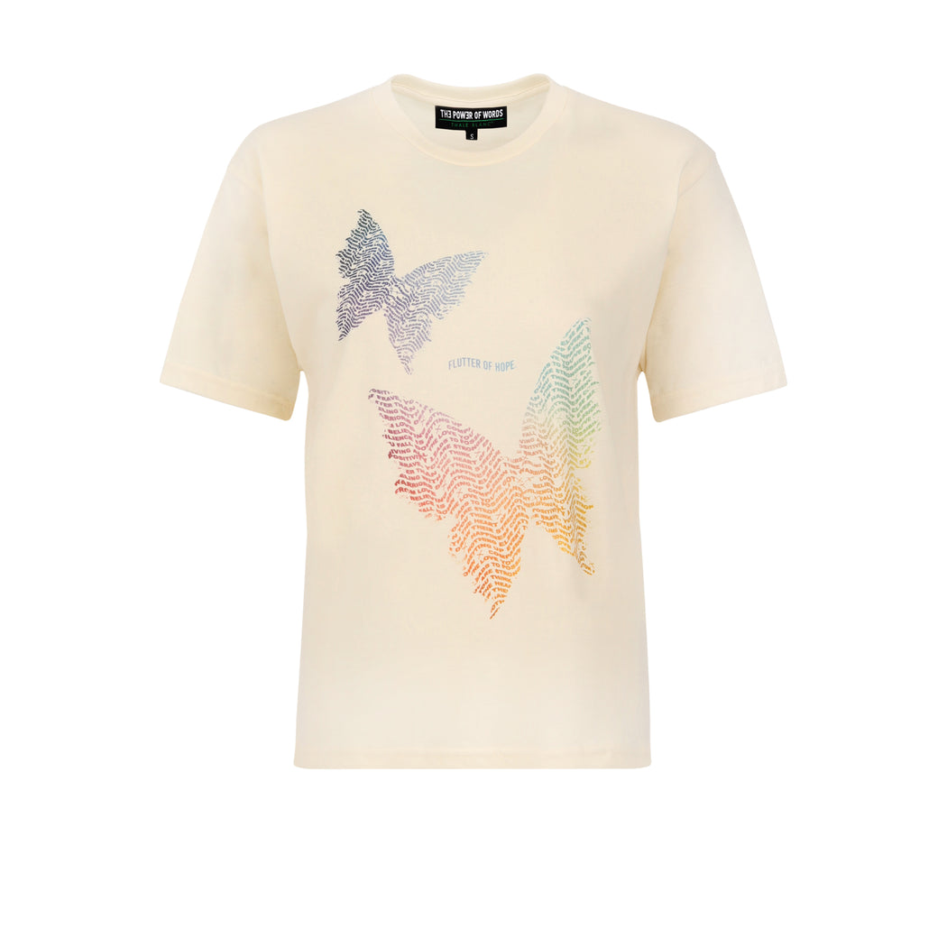 Flutter Crew Neck Tee Shirt in Cream
