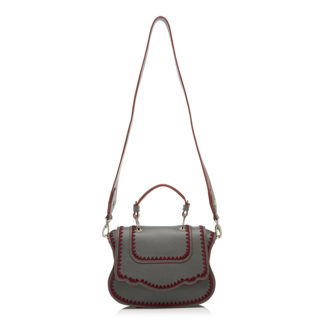 Audrey Crossbody: Designer Crossbody in Grey/Red