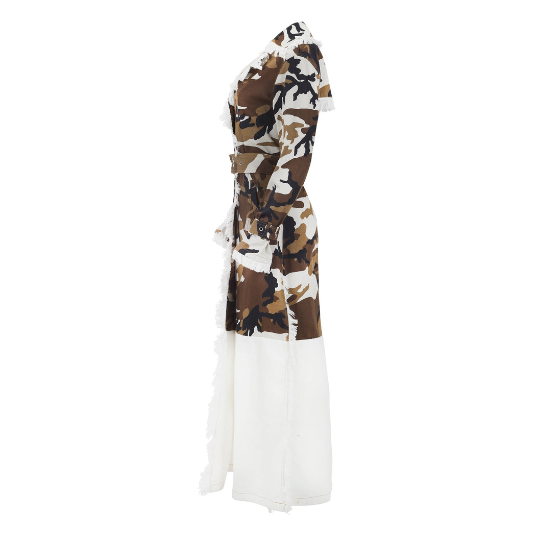 Warrior Coat Long in Camo and White