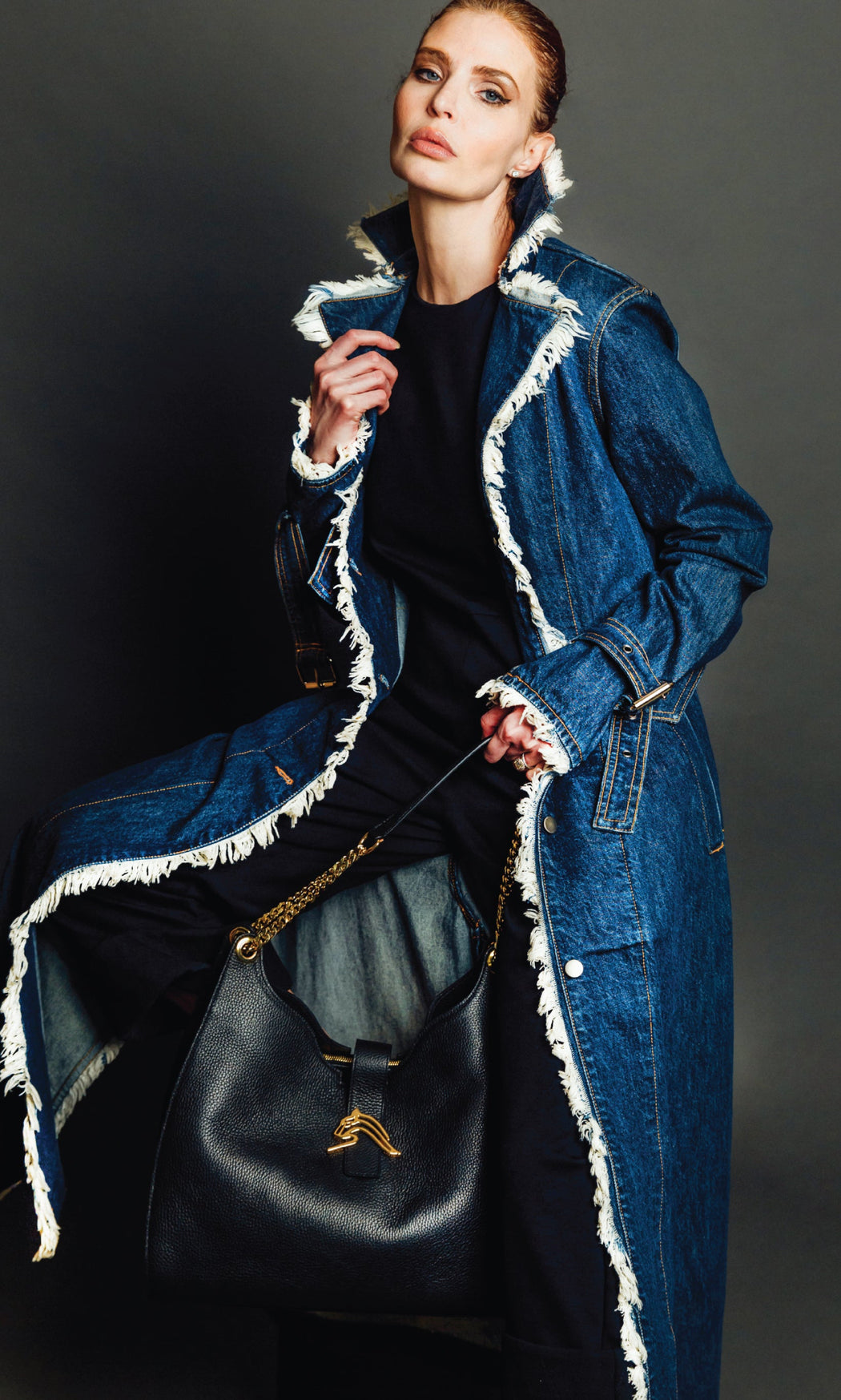 Chicago Denim coat long length in Navy blue