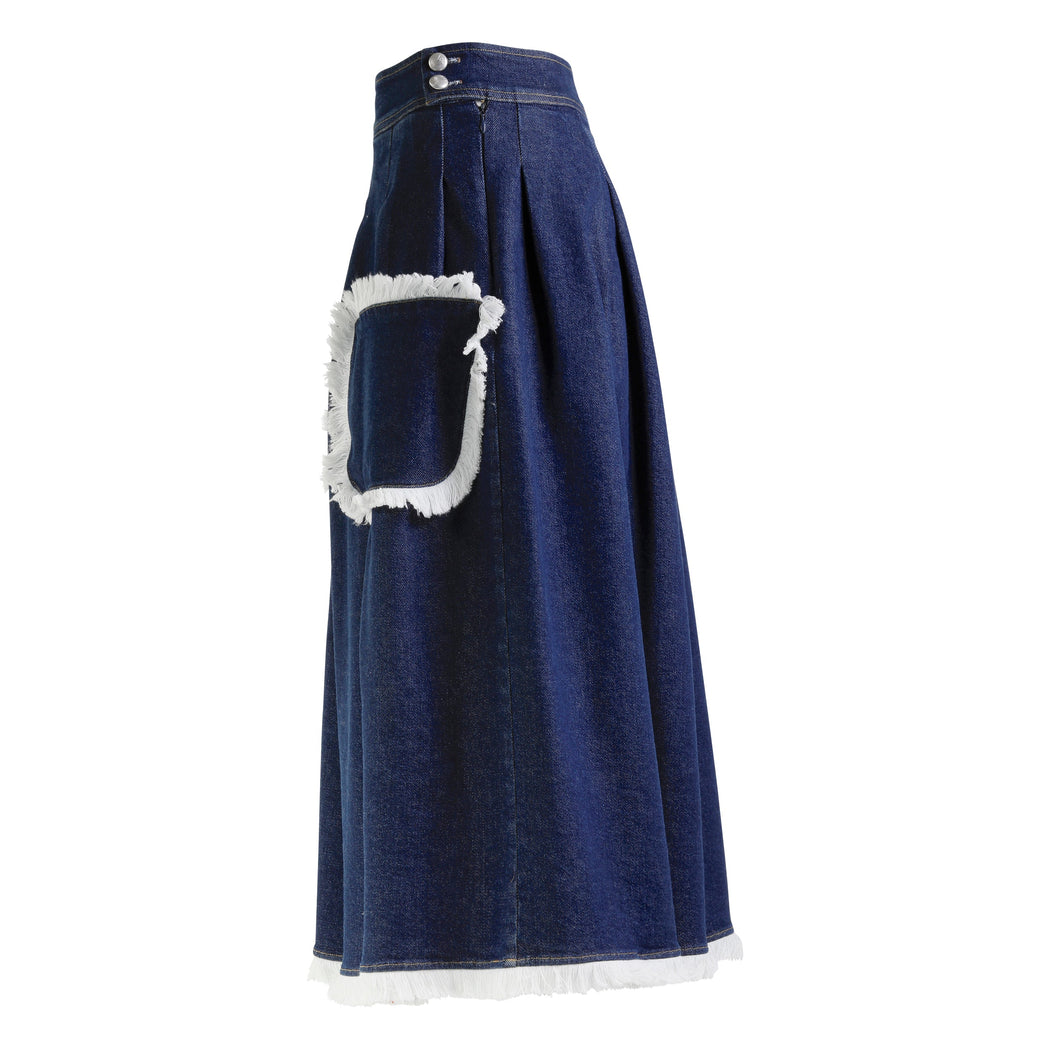 Denim Midi Skirt in Indigo