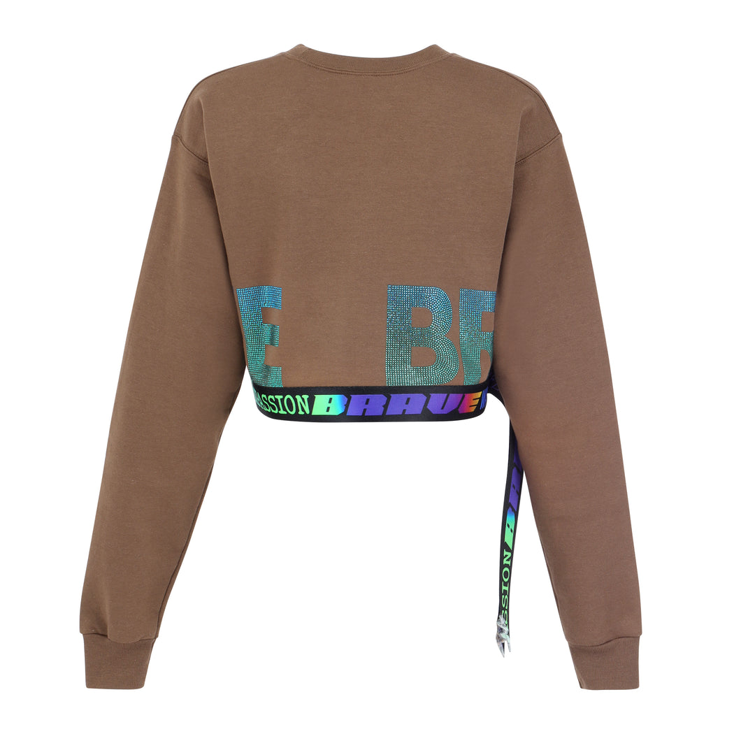 Brave Cropped Crewneck Sweater in Brown