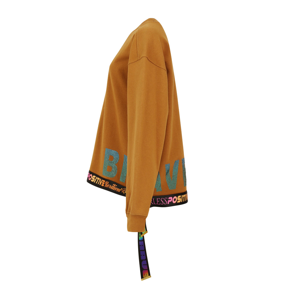Brave Crewneck sweatshirt in Caramel Emerald