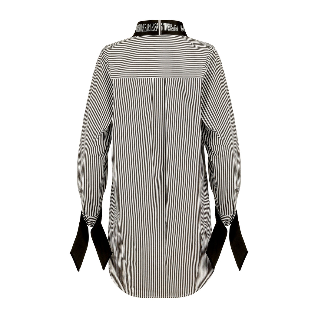 Madonna Poplin Shirt in Black with White Stripe