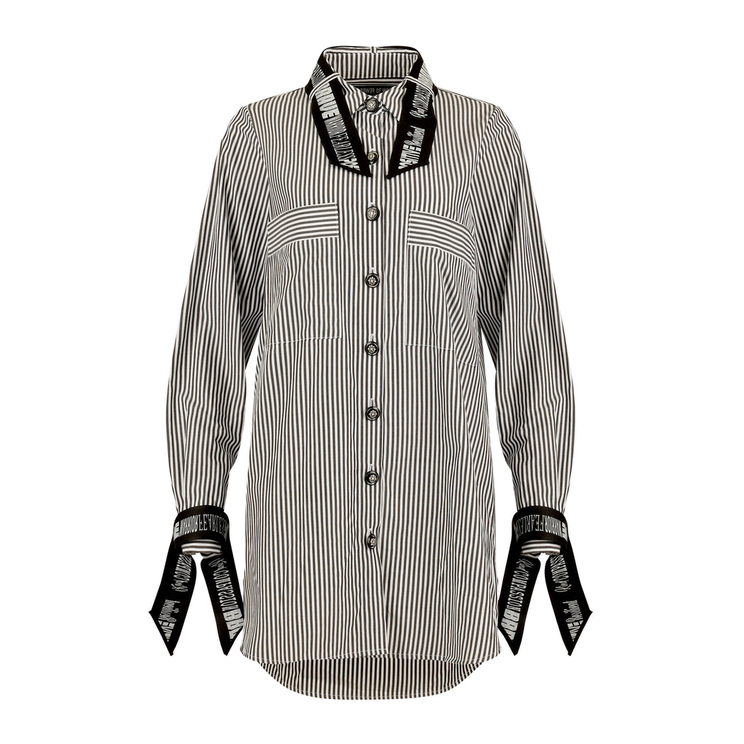 Madonna Poplin Shirt in Black with White Stripe