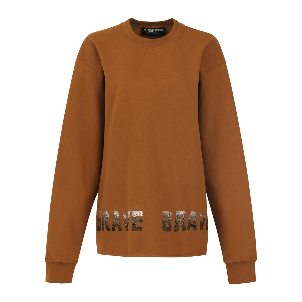 Raw Edge Brave Crewneck Sweatshirt in Caramel Crystal