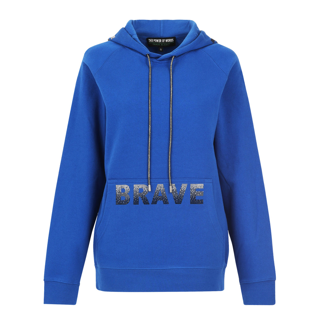 Brave crystal hoodie sweatshirt in Royal blue with Crystals