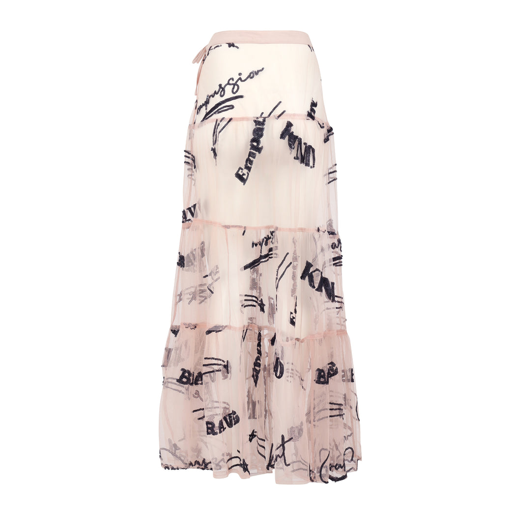 Power of Words Skirt in Beige with Black Sequins