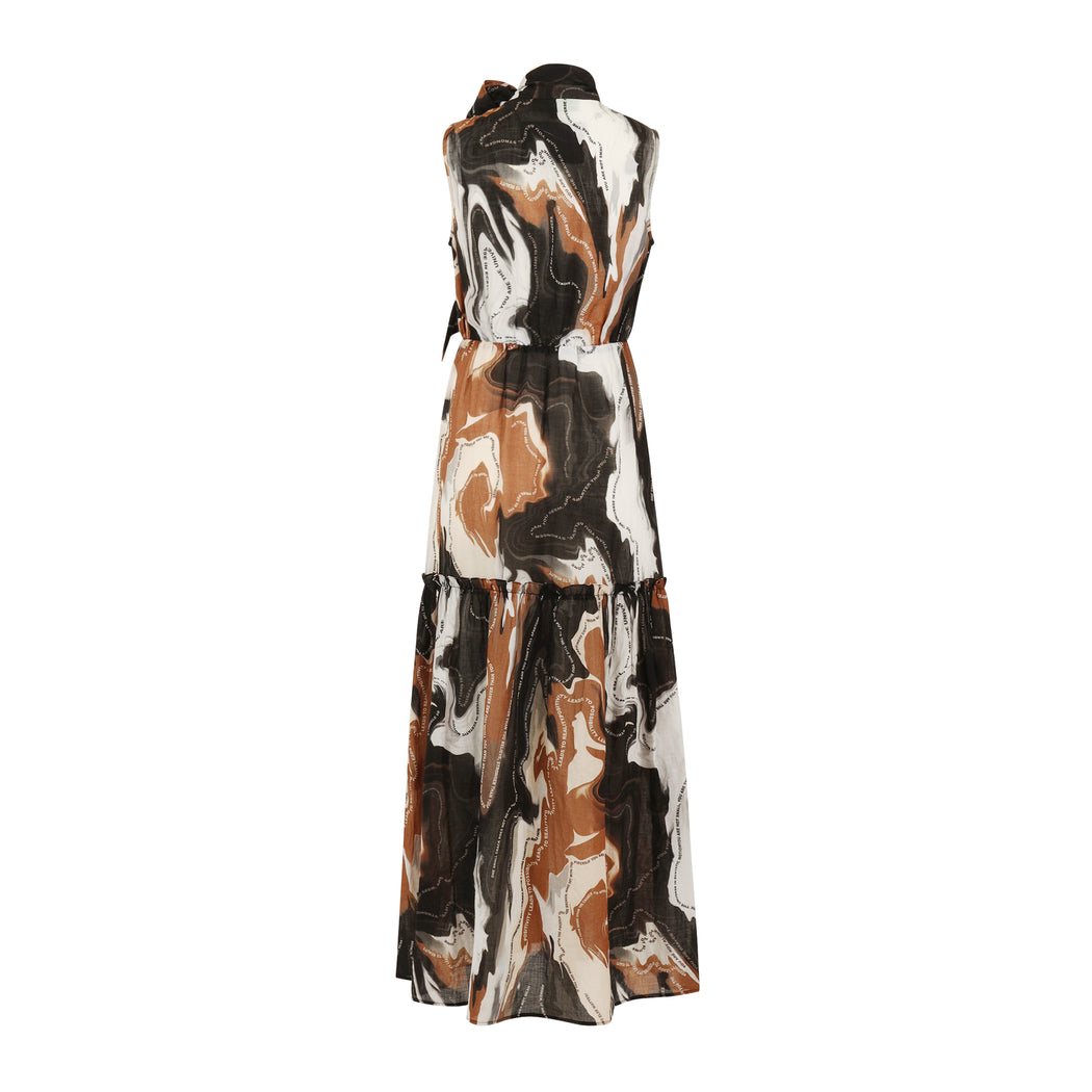 Water Color Dress Marble Print in Black and Beige
