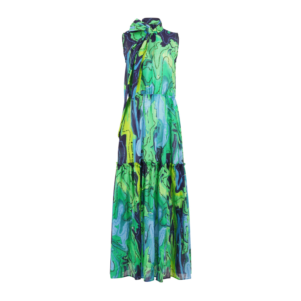 Water Color Dress Marble Print in Green and Blue
