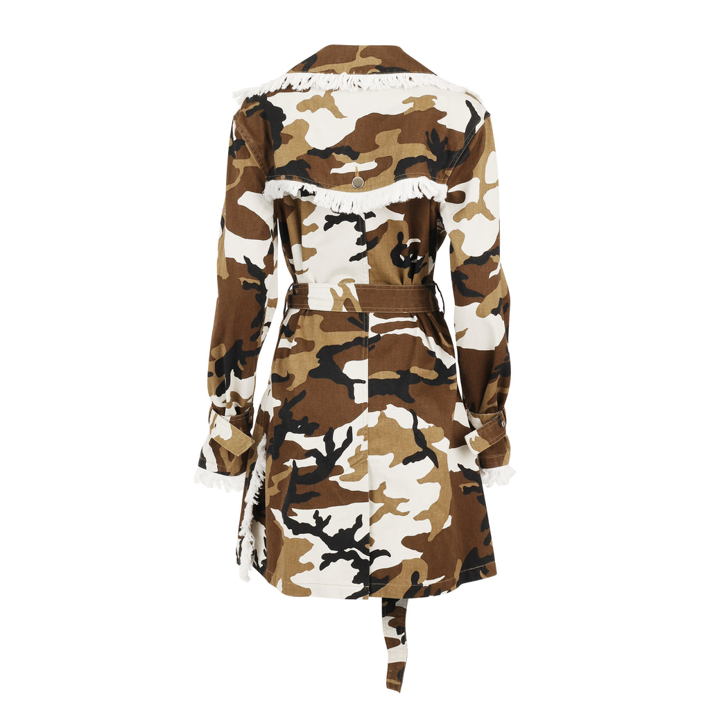 Chicago Coat in Camo and White Knee Length