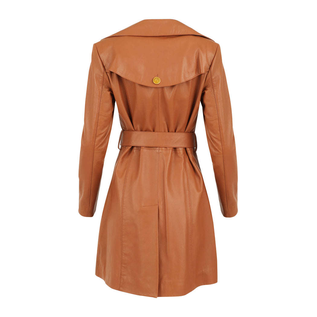 5th Ave leather coat Knee length in Camel