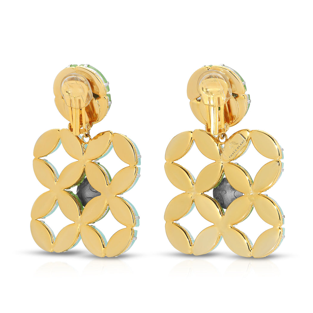 Byzantine in Square Earrings in Aqua and Green