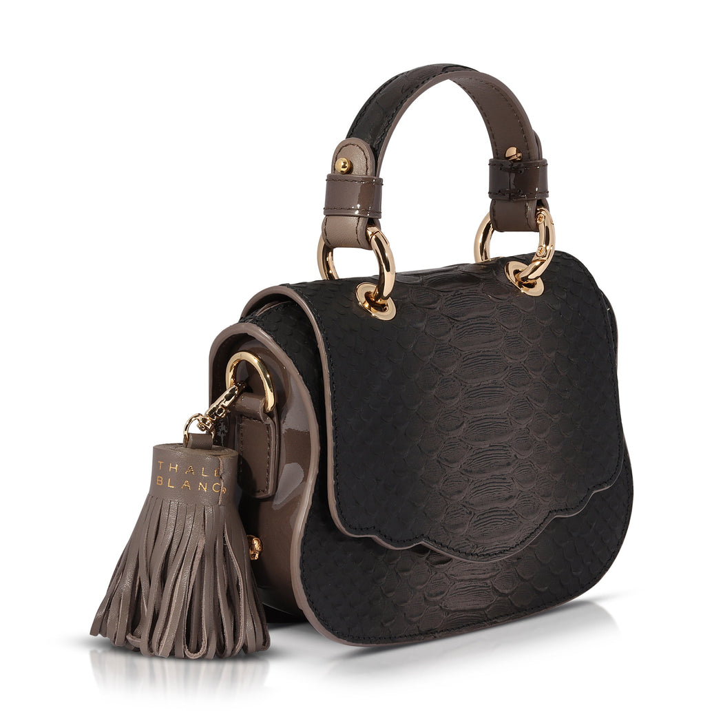 Audrey Micro: Pewter Embossed Leather Designer Crossbody Bag