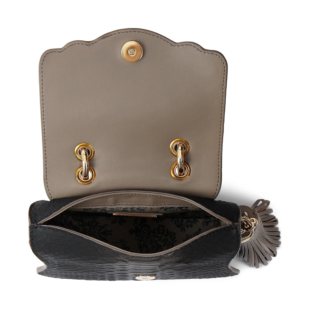 Audrey Micro: Pewter Embossed Leather Designer Crossbody Bag