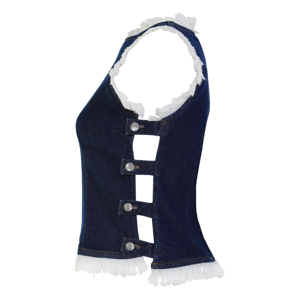 Crop Blouse in Indigo Denim